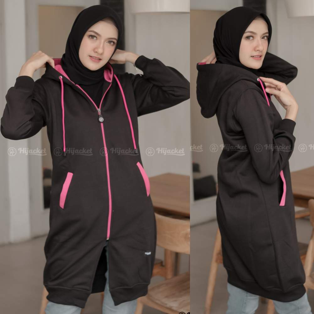 Jaket Hijacket Panjang Wanita Cewek Long Jacket Cwe Hoodie Polos Hijaber Cewe Muslimah Basic Terbaru-2