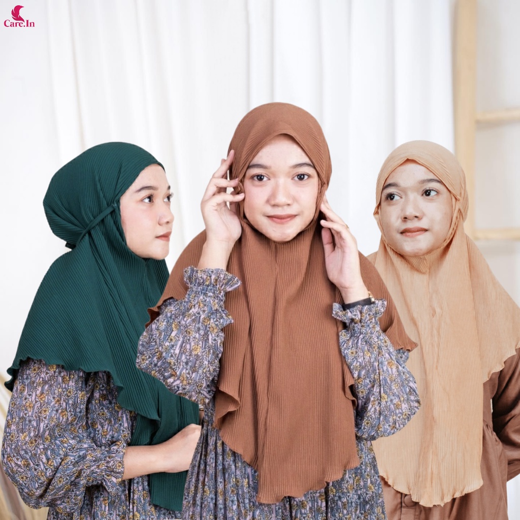 𝗖𝗮𝗿𝗲.𝗶𝗻 Bergo Maryam Instan Tali Full Plisket Lidi Diamond PREMIUM