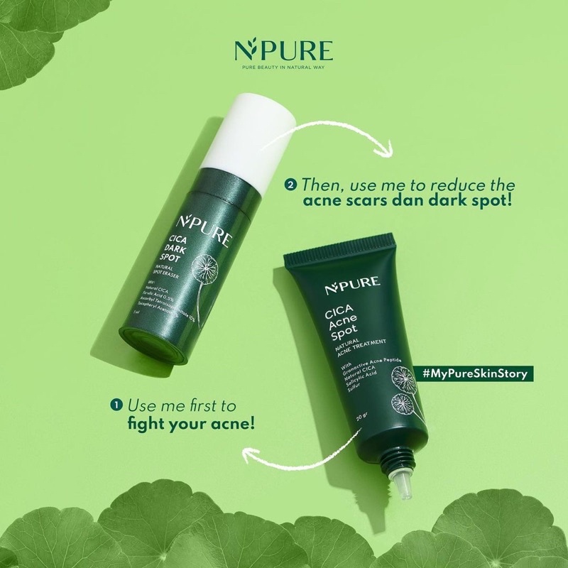 NPURE Cica Care Toner Centella Asiatica | Face Wash Cleanser | Essence Serum | Day Cream | Night Cream | Beat The Sunscreen | Sun Powder | Dark Spot | Acne Spot | Sheet Mask Masker Wajah | Chocomint Clay Mask | Npure Clear Pad | Suncream