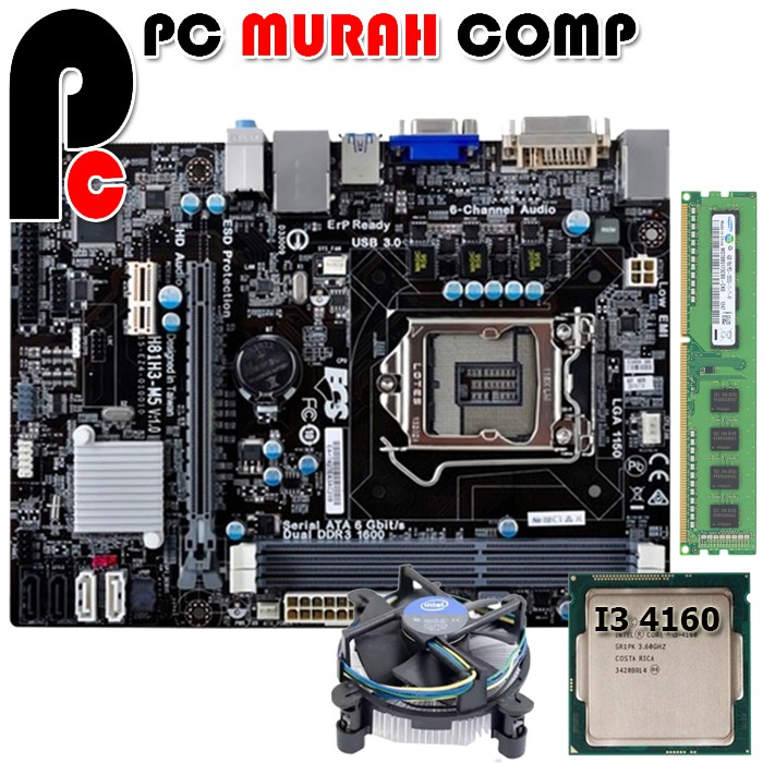 Paket Mainboard LGA 1150 H81 Onboard dan I3 4160 dengan RAM DDR3 2GB