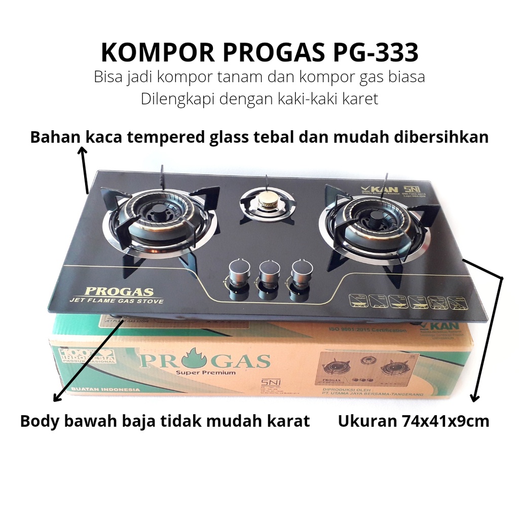 (GOSEND) KOMPOR PROGAS PG-333 KOMPOR GAS TANAM KACA 3 TUNGKU API GAS KOMPOR PROGAS PG-333 MOTIF GOLD