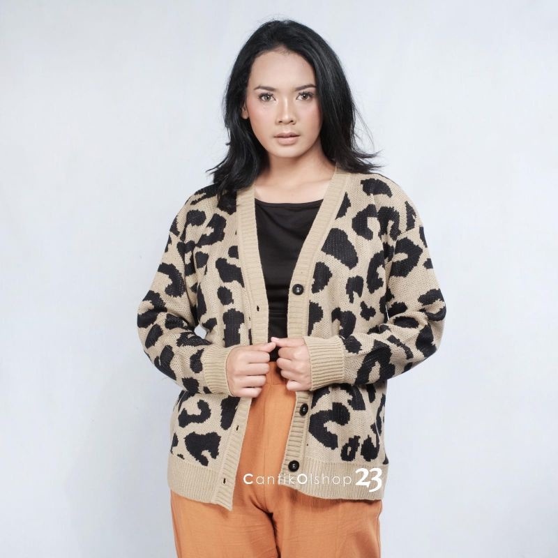 CS055 Cardigan Vintage Cheetah Kancing Premium Kanaya