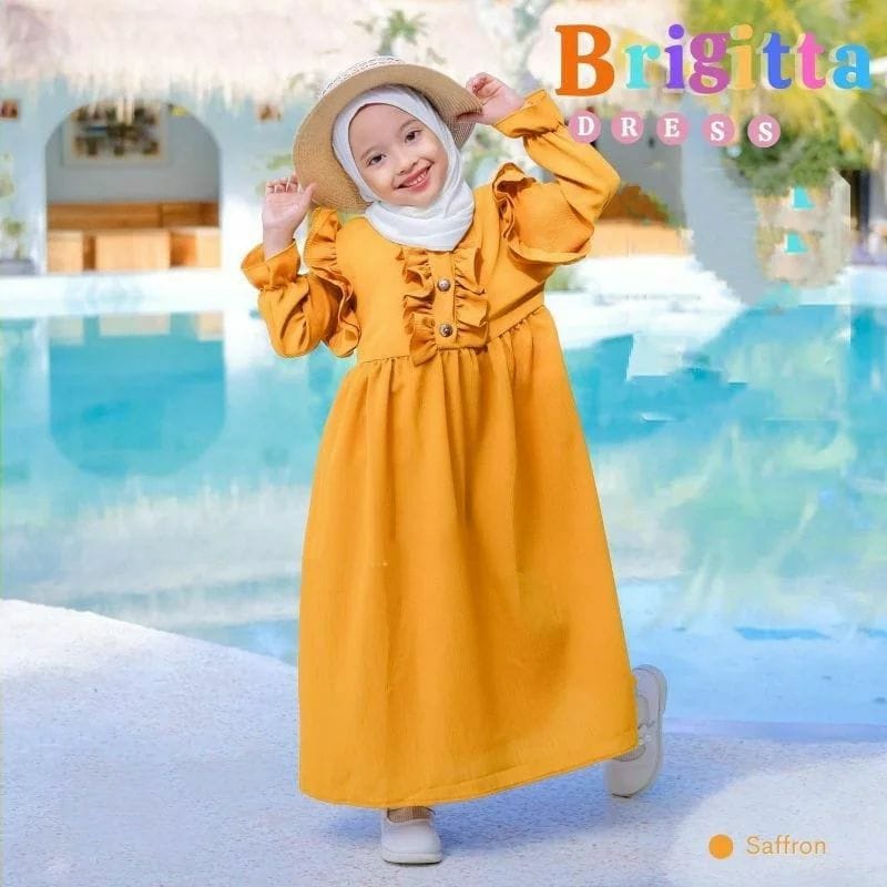 Brigitta Kids Dress Anak Perempuan Usia 6 Sampai 8 Tahun Pakaian Anak Perempuan Baju Anak Cewek Matt Crinkle