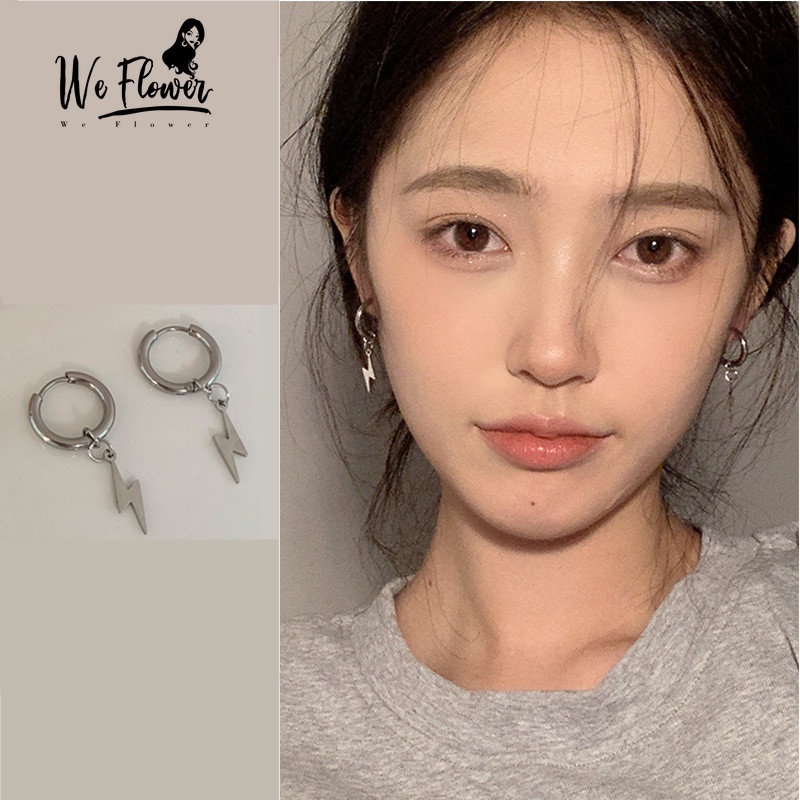 We Flower Anting Hoop s925 Silver Desain Bunga Gaya Korea Hypoallergenic Untuk Wanita