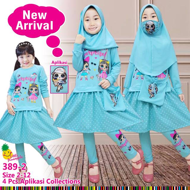(2-7 tahun) LP 389-2 Baju Setelan Muslim Anak Little Pineapple Lol Surprise