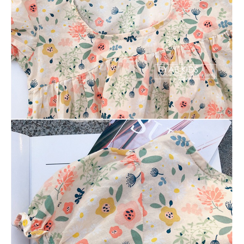 Dress Anak Perempuan Korean Fashion Floral Printed Short Sleeve Gaun