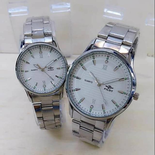 Jam Tangan Pilot PLT7818 Couple Rantai Silver Putih
