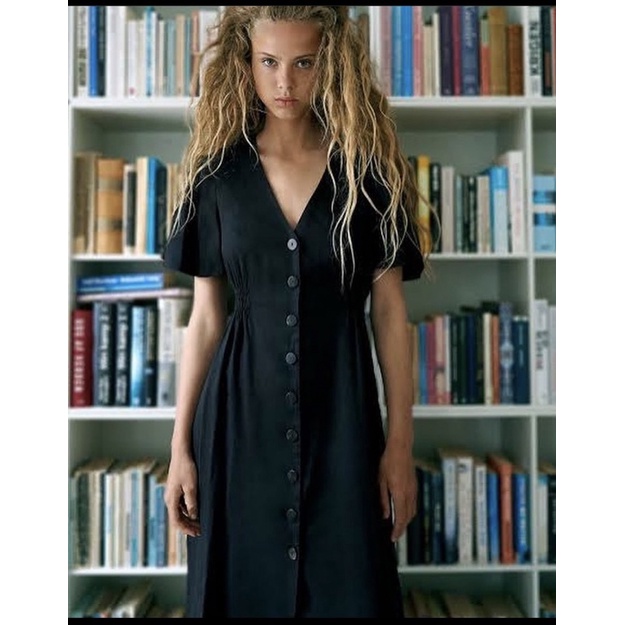zara long dress button black preloved