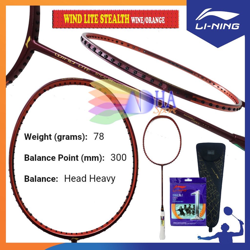 Raket Badminton Lining Windlite / Wind Lite Stealth Wine Orange Original Bulutangkis Store Surabaya 