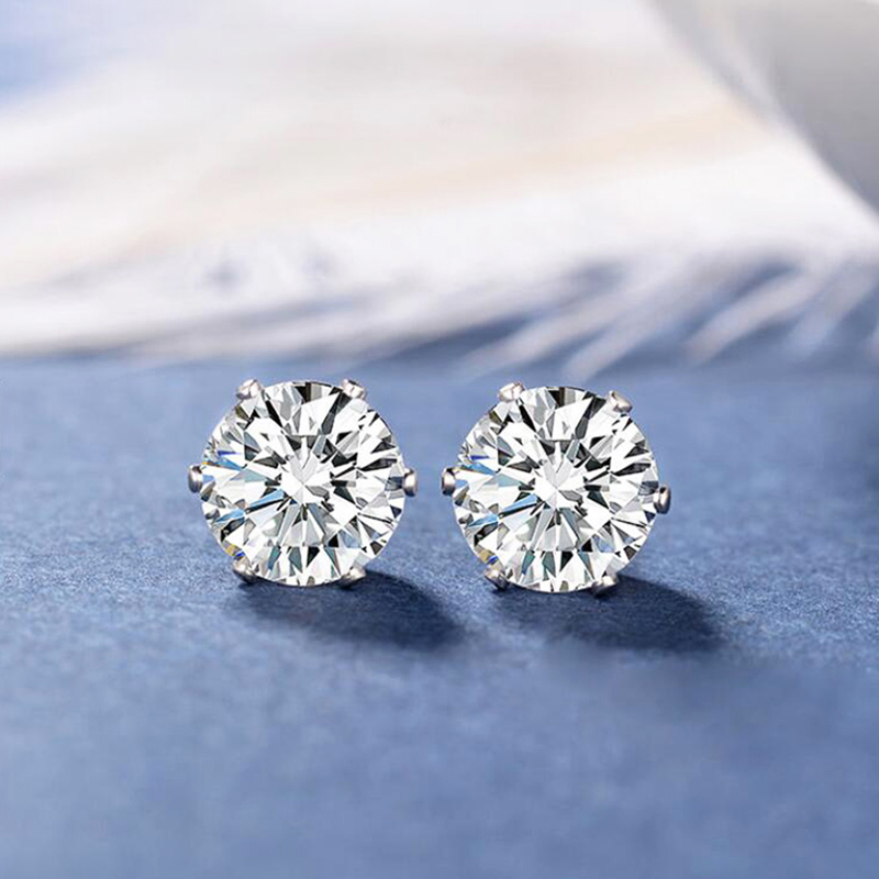 [1 Pairs Six Claw Zircon Stud Earrings ] [Ladies Elegant Rhinestone Studs Earrings] [Korean INS Simple Style Bridal Wedding Party Ear Jewelry]