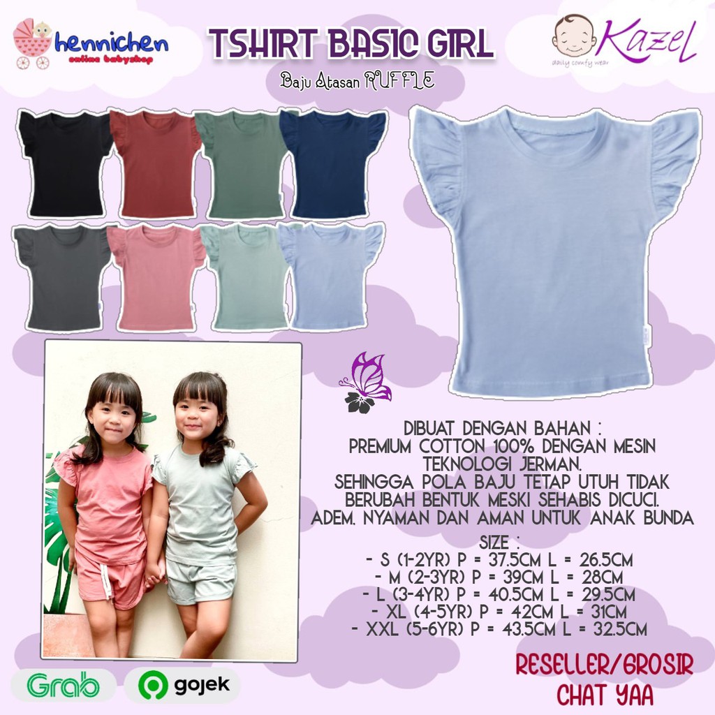 KAZEL TSHIRT BASIC GIRL KAOS ANAK MURAH BAJU ATASAN ANAK BAJU BAYI RUFFLE 0-5 Tahun