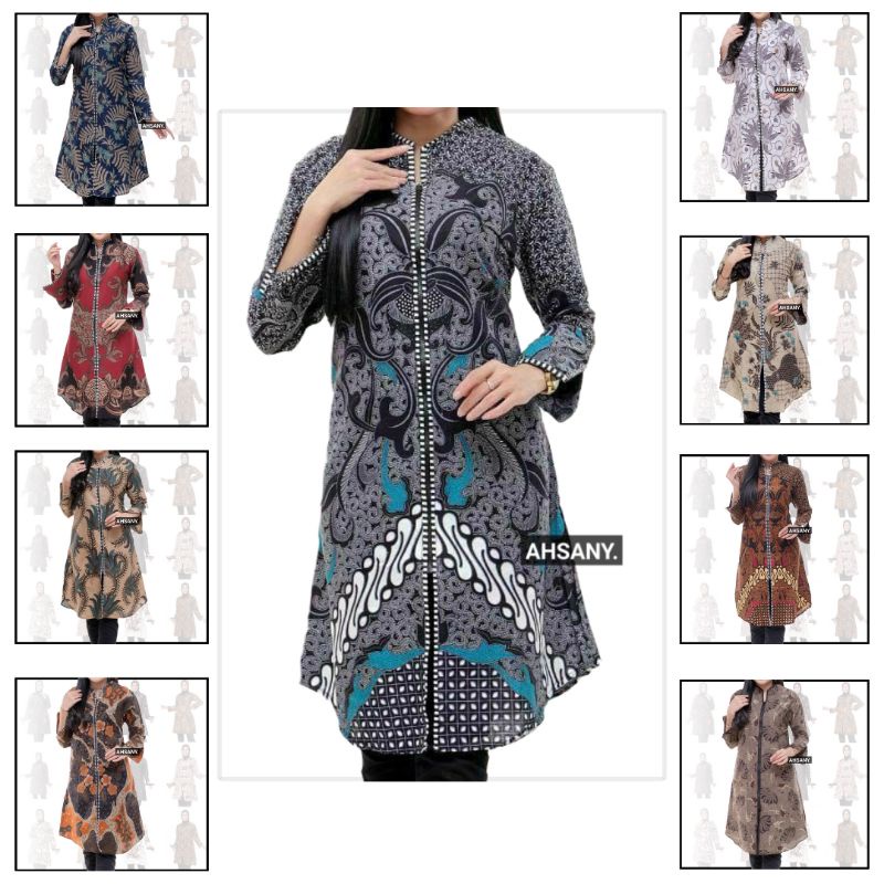 Atasan Tunik Batik Wanita Motif Warna Coklat Resleting Depan HRB1128