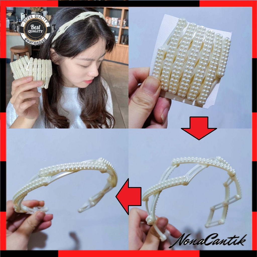 Bando Lipat Dewasa Anak Korea Mutiara Bandana Lentur Aksesoris Rambut Wanita Matte Retractable Folding Headband