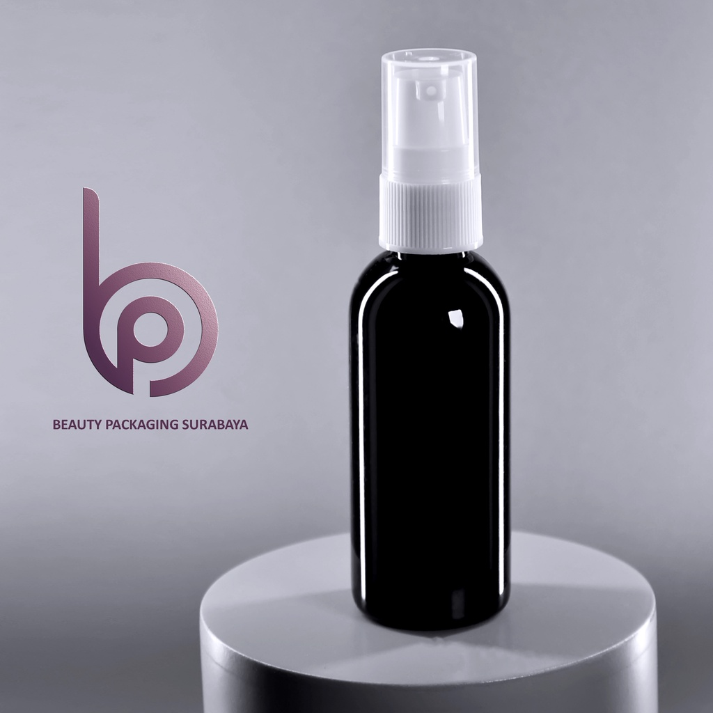 Botol Plastik PET 60ml BR Hitam Tutup Pump Treatment Half Cap