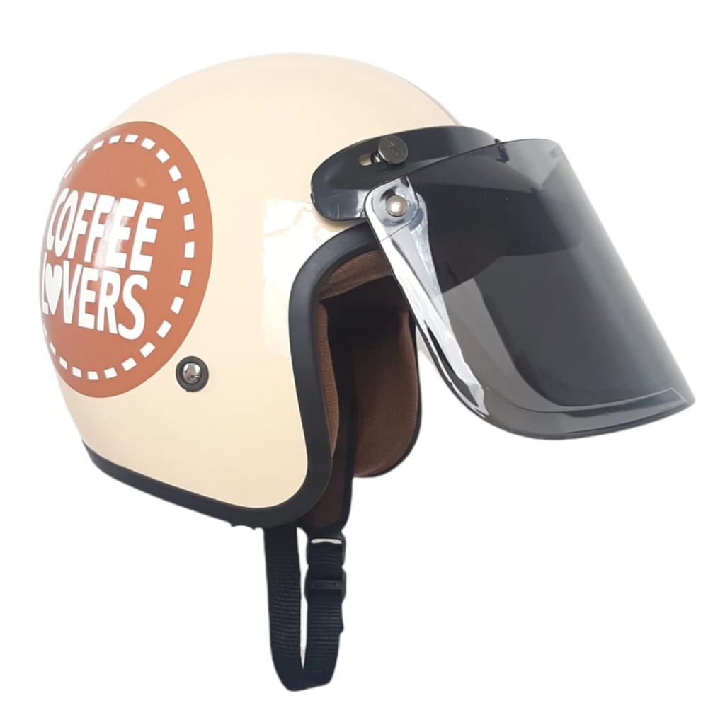 Helm Bogo Dewasa Wanita Kaca Datar Full Leher Retro SNI