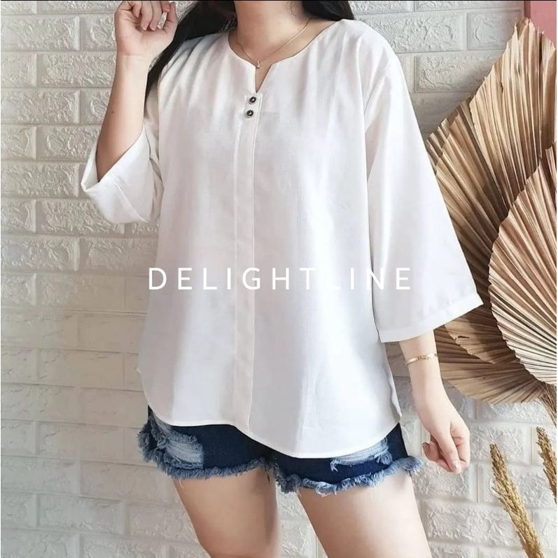SHERATON LENGAN 3/4 V NECK WHITE BLOUSE /BUNGA SAKURA KYOTO FLOWER - DELIGHTLINE ATASAN VNECK WANITA-5