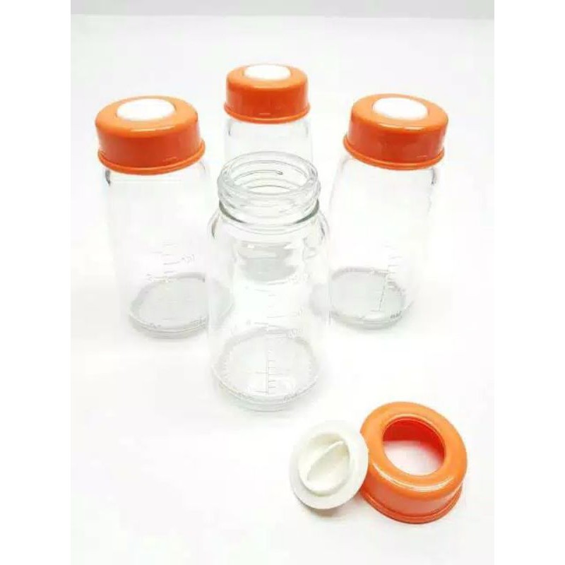 Botol Asi  Kaca Asi 150ml Emboss Tutup Orange / Botol susu kaca 150ml Y1 / BOTOL KACA BOTOL SUSU KACA 150ML