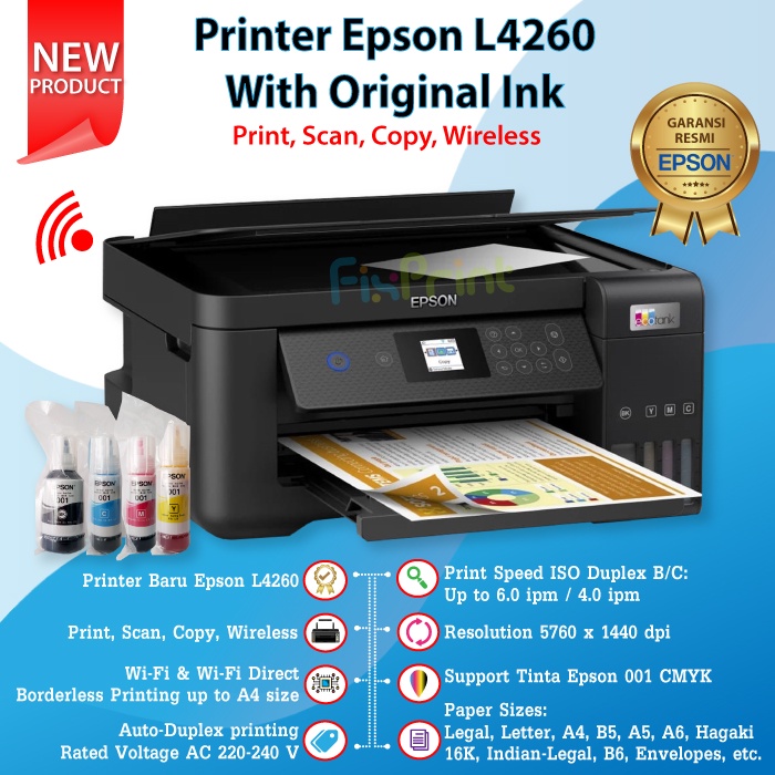 Printer Epson EcoTank L4260 All-in One Print Scan Copy WiFi Duplex New