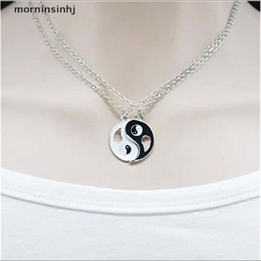 Mornin 2pcs Kalung Rantai Liontin Yin Yang Hitam Putih Untuk Pasanganpriawanita