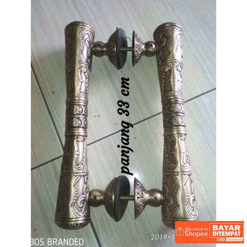 Brass antik motif ukir motif gada - pegangan pintu kuningan - Panjang 33 cm Termurah