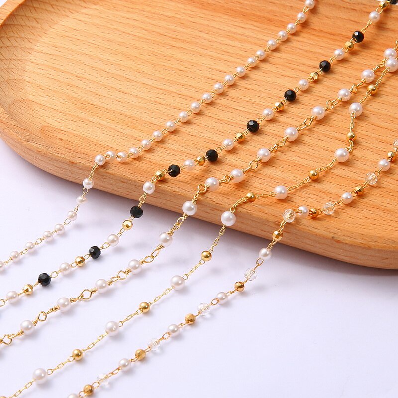 50CM/Piece 18K Gold Plated Copper Ball Pearl Beads Chain Necklace Connectors For Charms Base Tray DIY Jewelry Findings