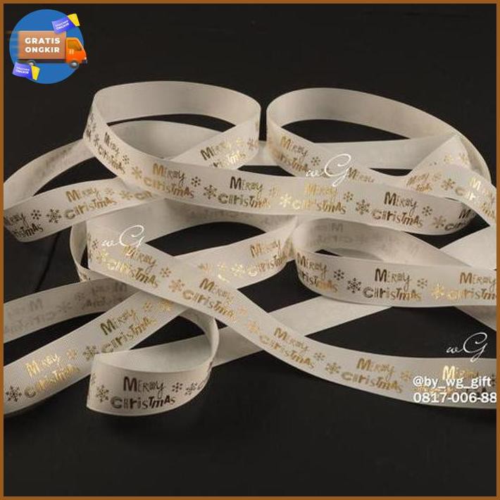 

✅Harga Pita Natal Christmas - Grosgrain - Putih - Tulisan Emboss; L 2.5 cm - 50 yard