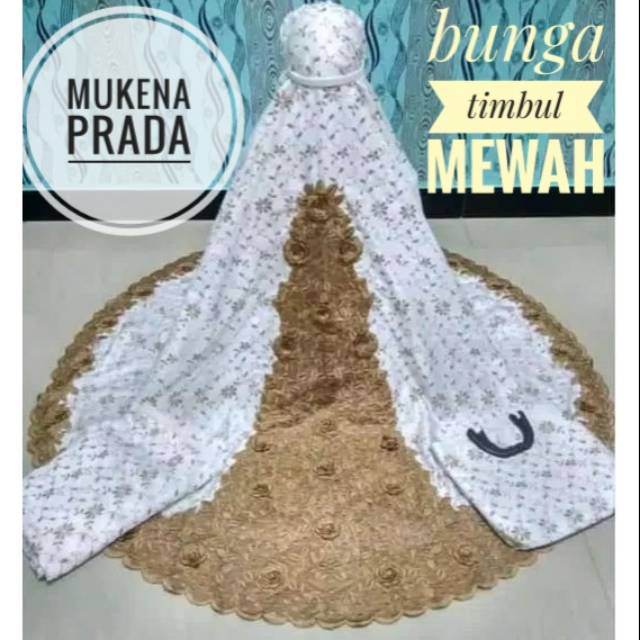 Mukena Dewasa PRADA BUNGA TIMBUL Mewah | Semi Sutra Paris Bordir