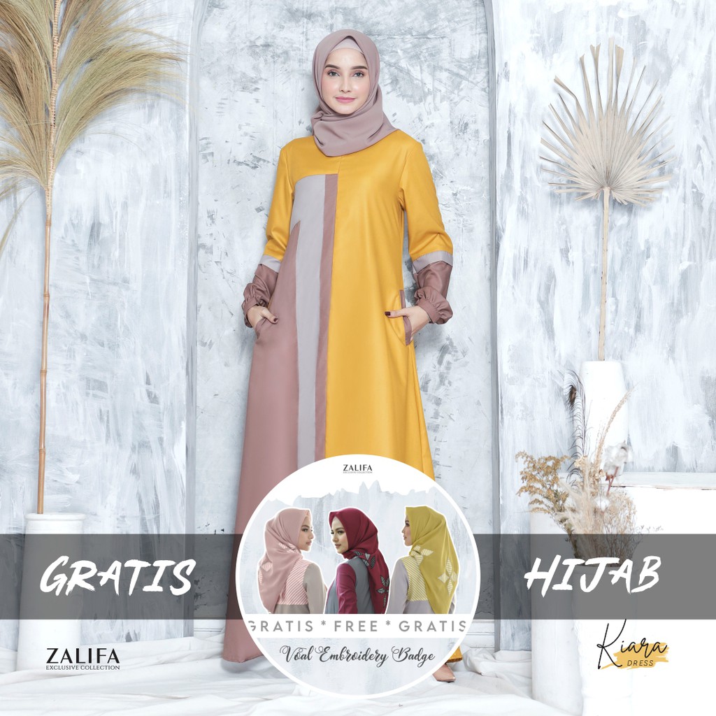 GRATIS HIJAB - KIARA Dress by Zalifa Exclusive Collection - Baju Muslim Wanita - Gamis