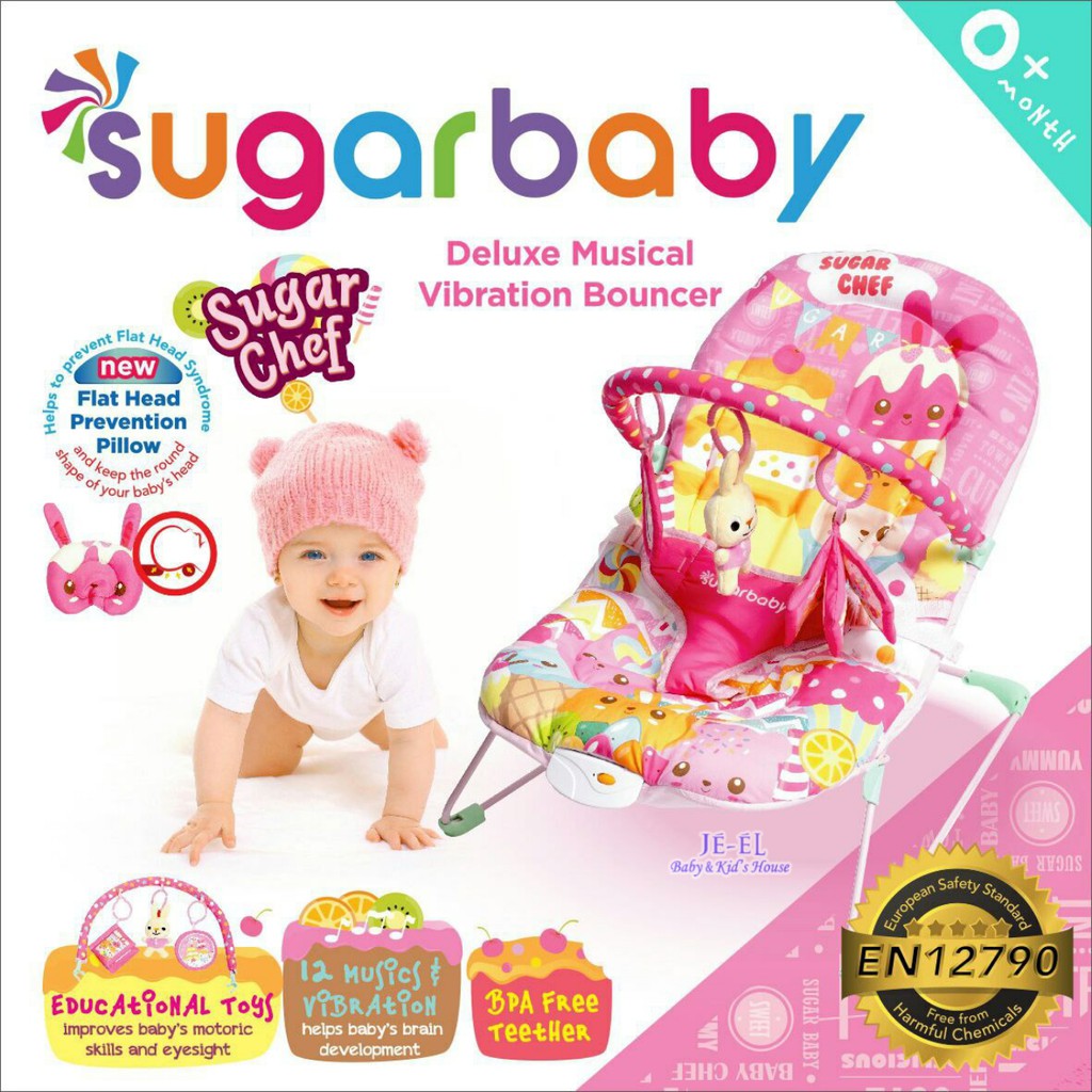 Sugar Baby Deluxe Musical Vibration Bouncer 1 Recline / Bouncer Sugar Baby 1 Recline-Pink-SugarChef