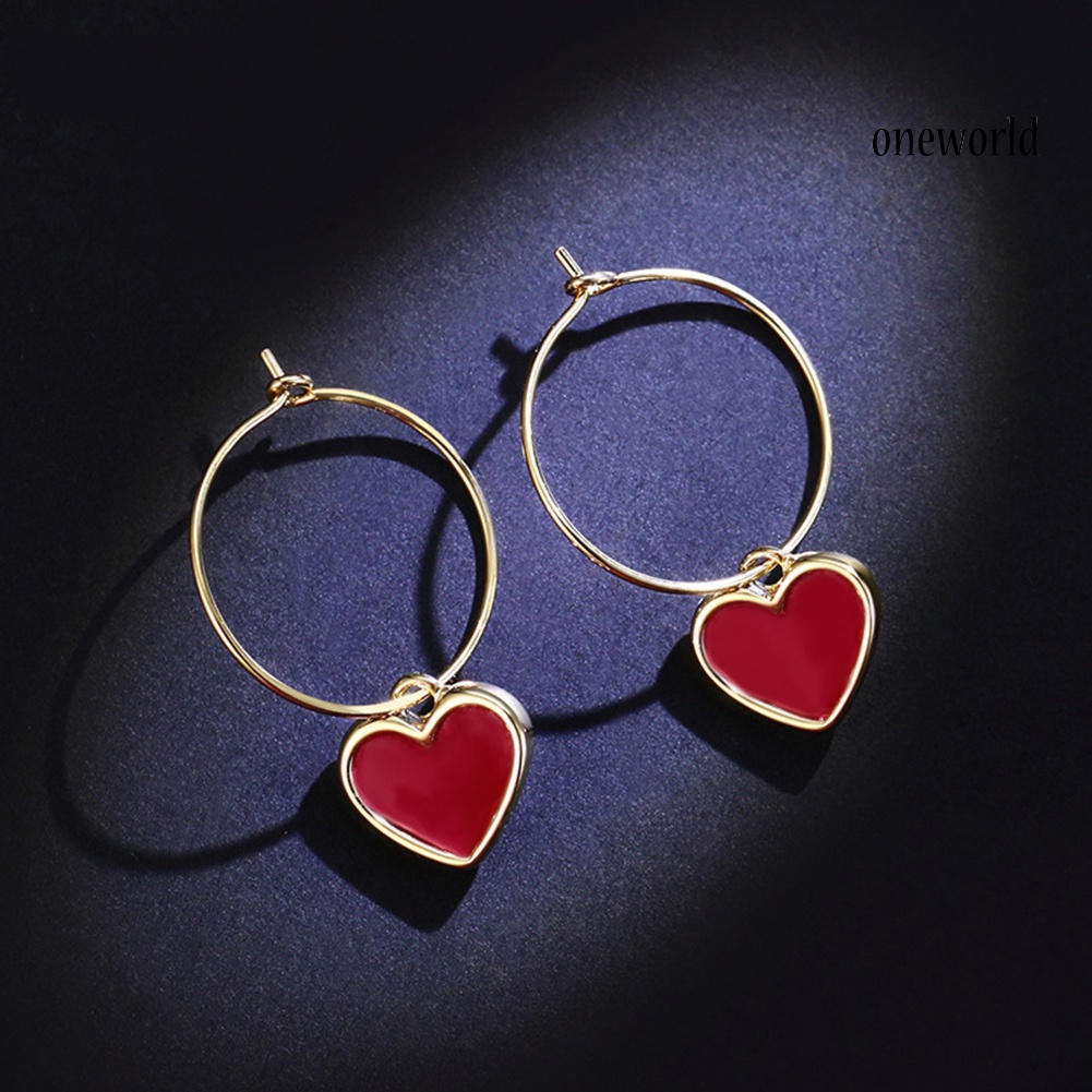 OW@ Fashion Party Women Red Love Heart Pendant Hoop Earrings Jewelry Birthday Gift