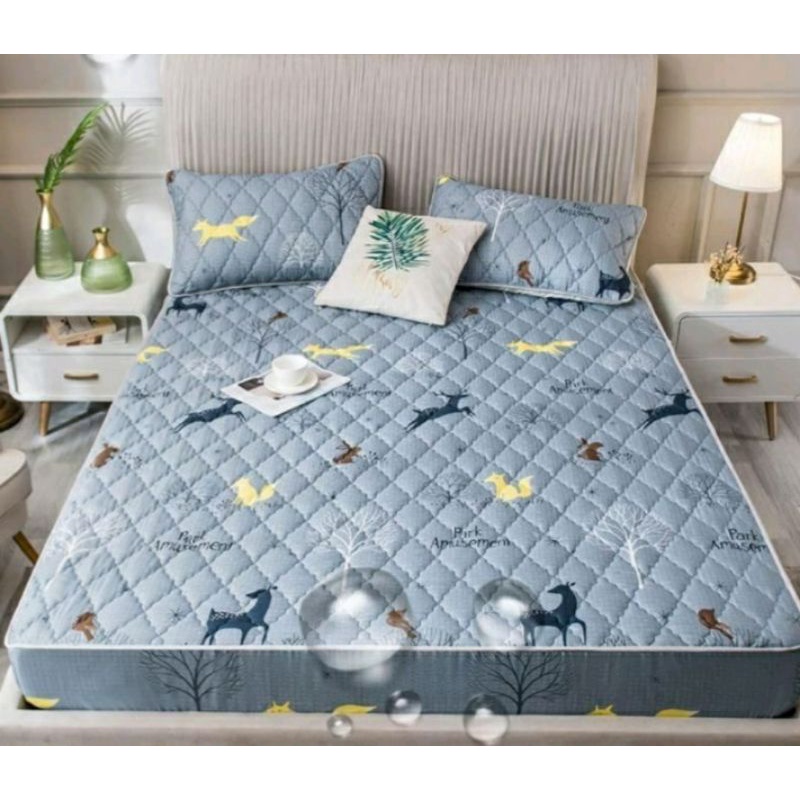 Sprei Sultan Waterproof anti ompol anti tahan air size 90x200 Seprei Adem full Karet ukuran 120x200-Abu kijang
