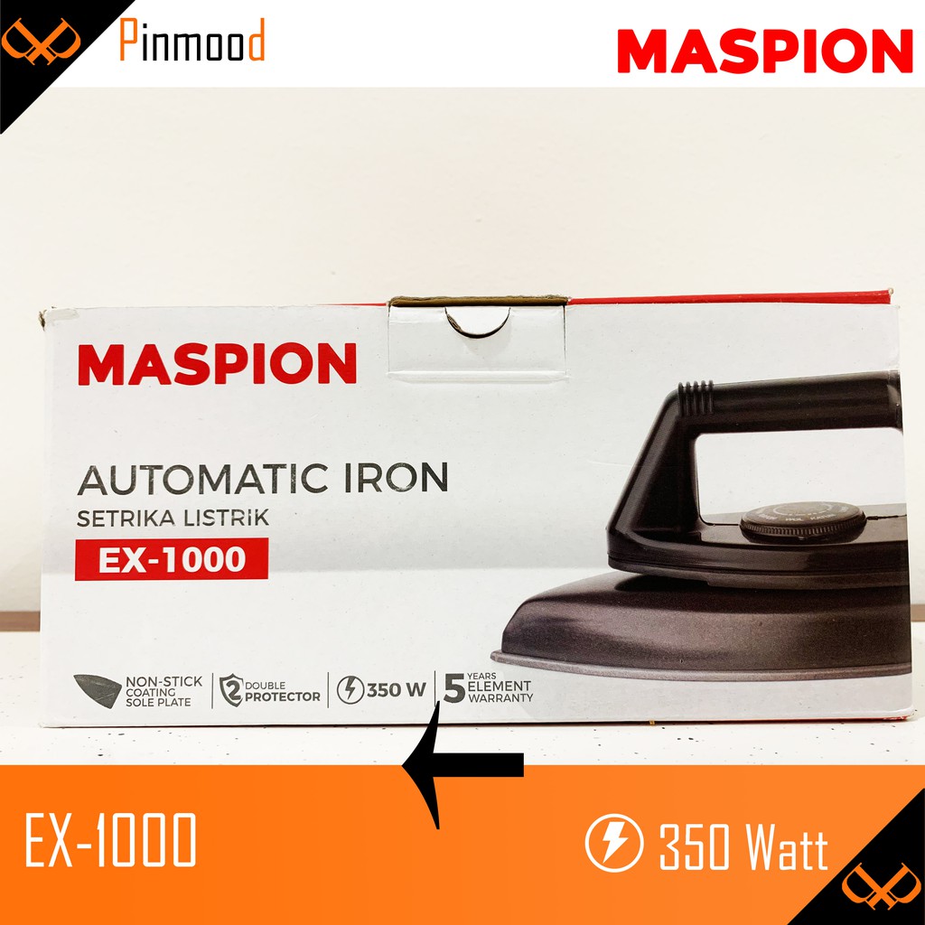 MASPION SETRIKA LISTRIK EX-1000 DRY IRON GOSOKAN BAJU ANTI LENGKET GARANSI RESMI MURAH