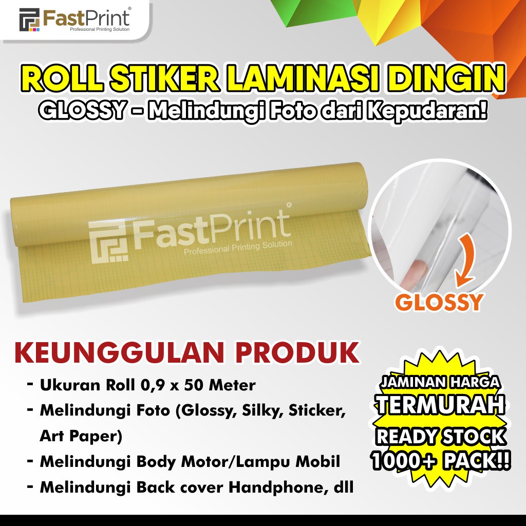 Fast Print Stiker Plastik Laminasi Dingin Roll 0.9 x 50 M 100 Micron