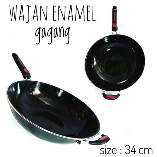 Panci Enamel Gagang, Wajan Enamel ukuran 34 cm, Wajan Anti Gores, Wajan Yang Mudah Di Bersihkan