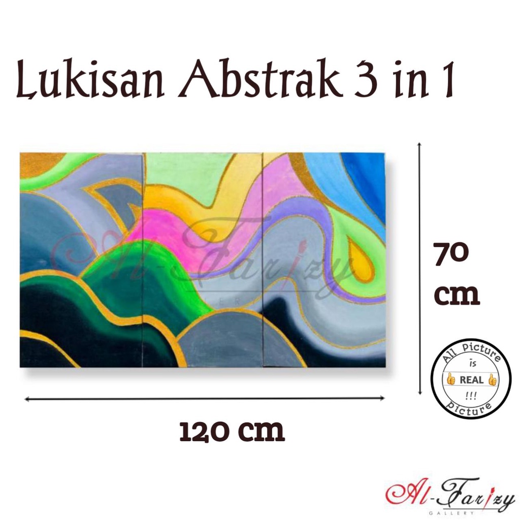 Lukisan Abstrak 3 in 1 Unik Miimalis Kanvas Ukuran 120 cm x 70 cm