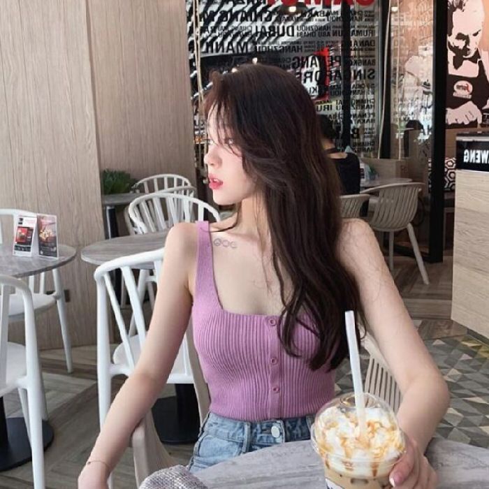 Tanktop korea tank top kancing rib knit rajut halus dalaman wanita jepang atasan cewek kamisol-1