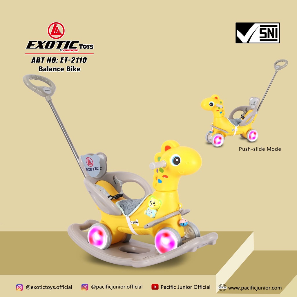 Ride on ET 2110 3 in 1 dino mainan anak exotic ET2110 balance bike push bike kuda kudaan unicorn pacific 3in1 ET 2108 ET2108