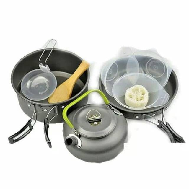 Cooking Set Plus Teko DS-308 Nesting 3-4 Person Camping Outdoor Alat Masak Teko / Ceret Dan Wajan