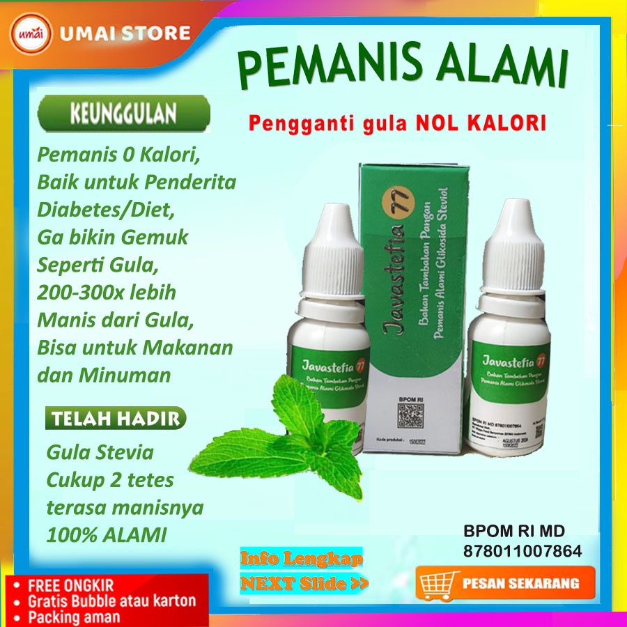 

Pemanis Stevia 77 Alami Rendah nol Kalori Penderita Diabetes Diet Stefia Sweetener Pengganti Gula
