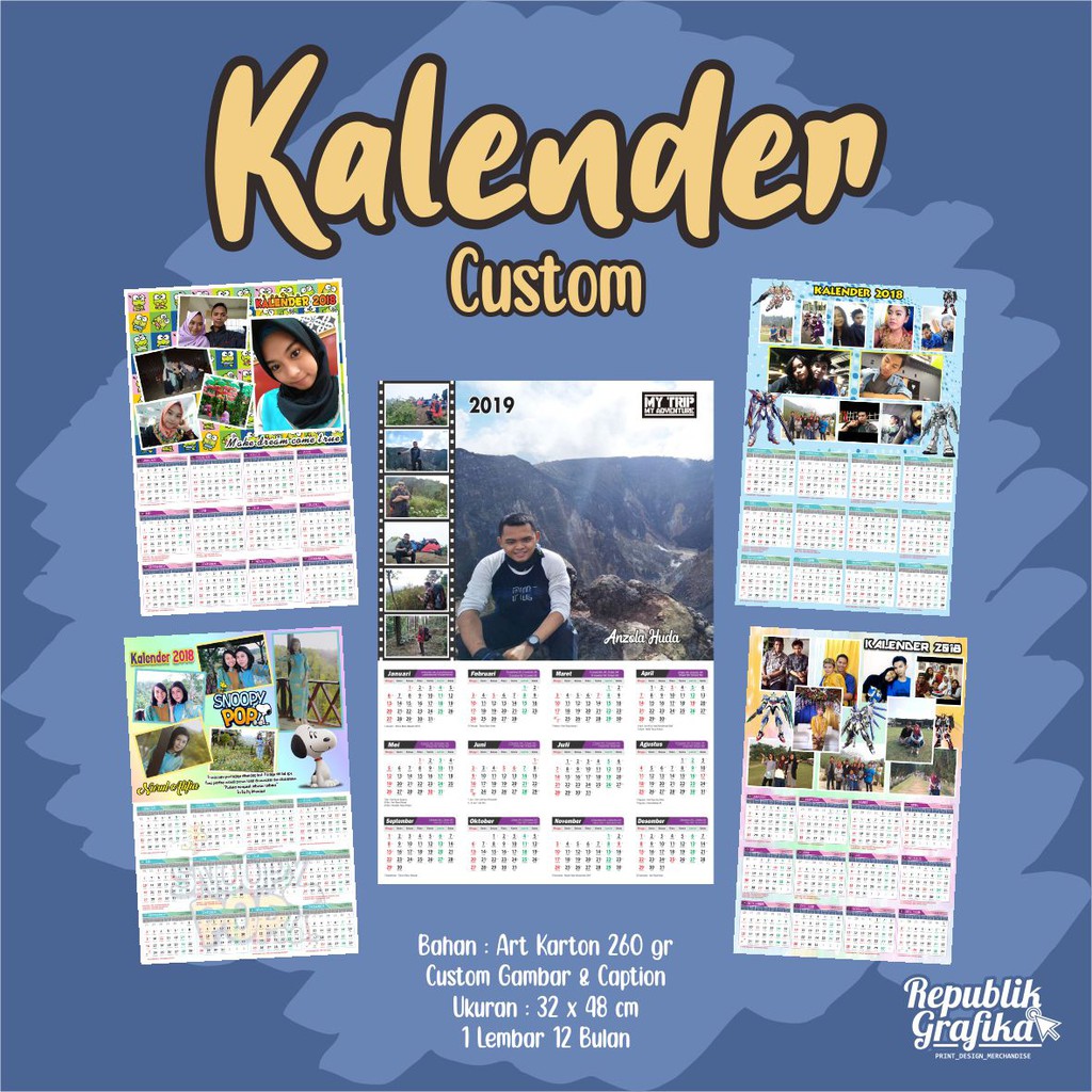 KALENDER CUSTOM A3+ - 1 LEMBAR 12 BULAN - CUSTOM DESAIN