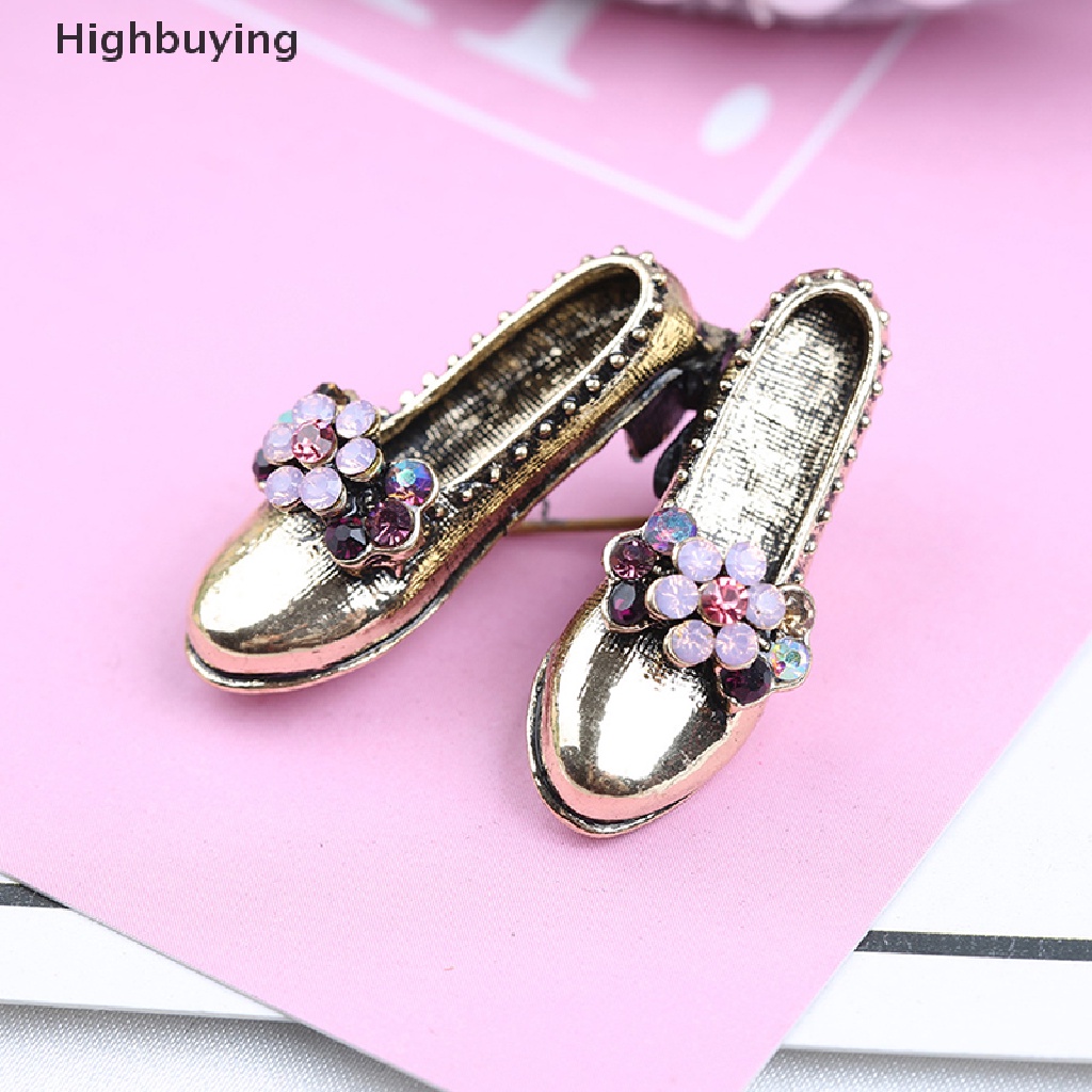 Hbid Bros Pin Retro Vintage Desain Sepatu Bunga Hias Berlian Imitasi Pink Untuk Wanita