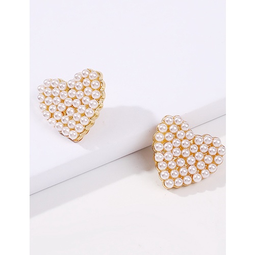 LRC Anting Tusuk Fashion Golden Pearl Love,Round,Square Alloy