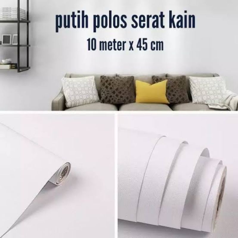 wallpaper stiker dinding motif polos putih setat