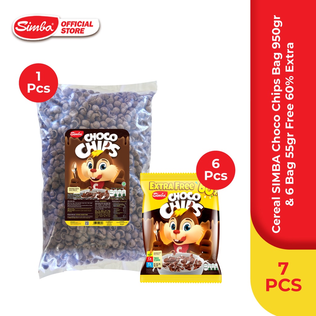 

Cereal Simba Choco Chips Bag 1 Kg & 6 Bag 55Gr Free 60% Extra Super Hemat