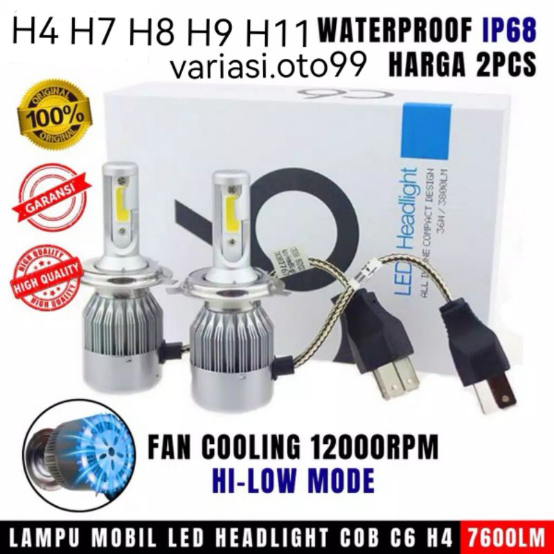 LAMPU LED MOBIL HEADLIGHT C6 H4 H7 H11 COB HRG 2PCS