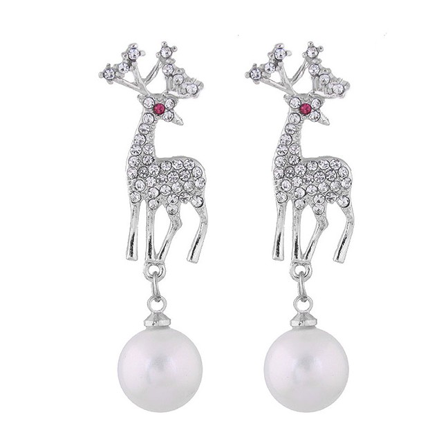 LRC Anting Tusuk Fashion Gold Christmas Deer Pearl Earrings A5806X