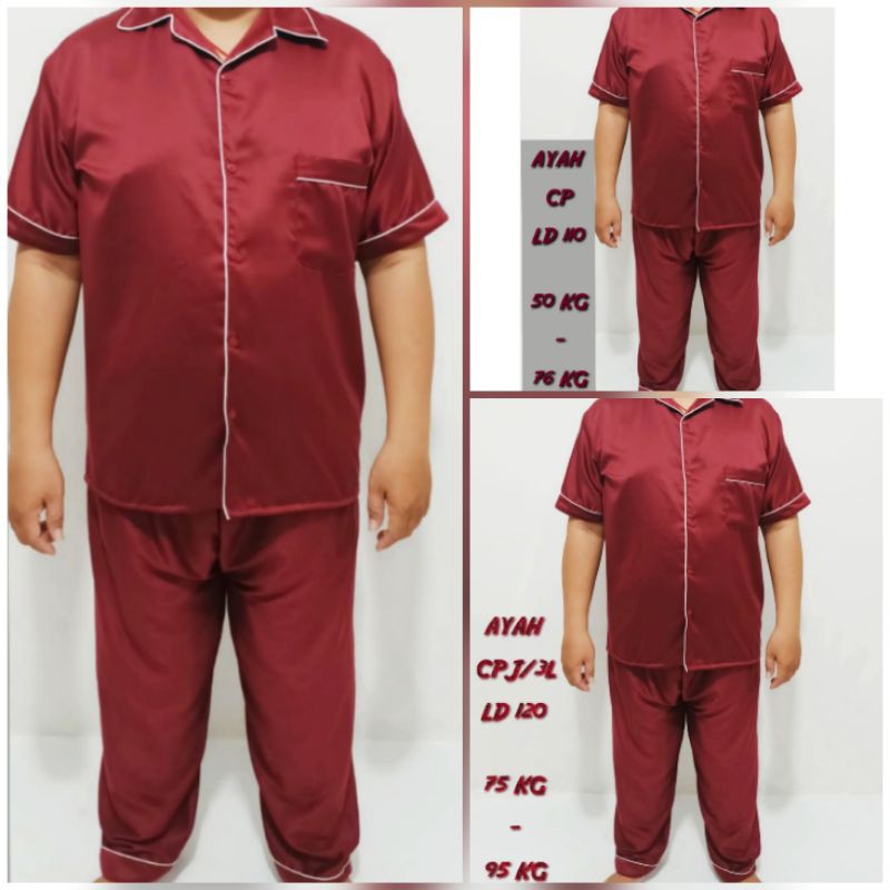 Baju tidur pria dewasa LD 110 120  set piyama cowok jumbo celana panjang lengan pendek setelan laki