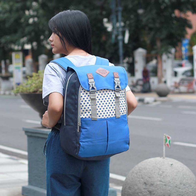 Herbie - Tas Backpack Wanita Terbaru Biru | Tas Ransel Punggung Cantik | Tas Casual Sekolah Kuliah Kerja Cewek Bahan Premium