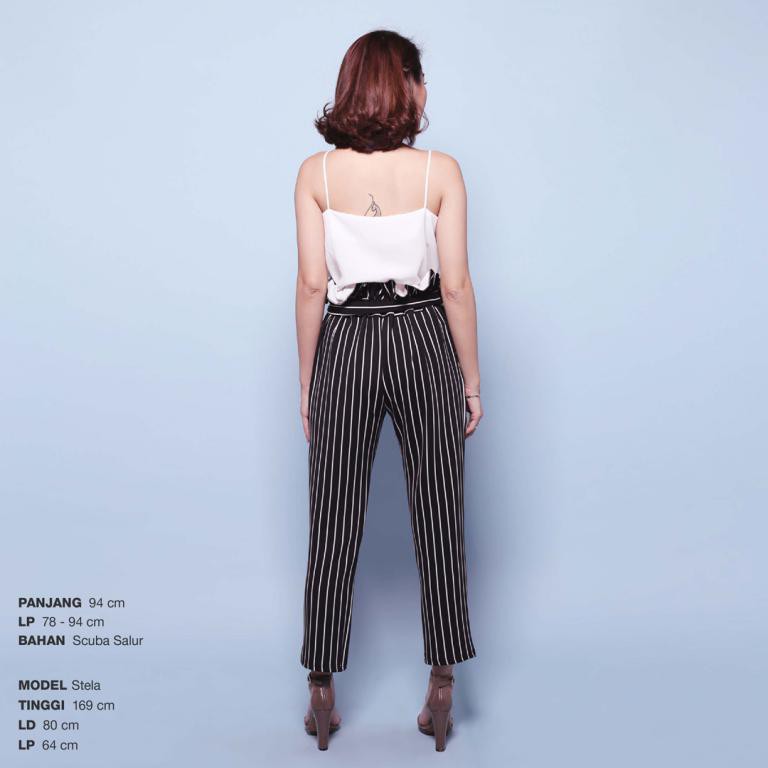 [ READY SURABAYA ] Celana Garis Salur - Stripe Paper Bag Short Pants / Pinstripe Skinny Trousers