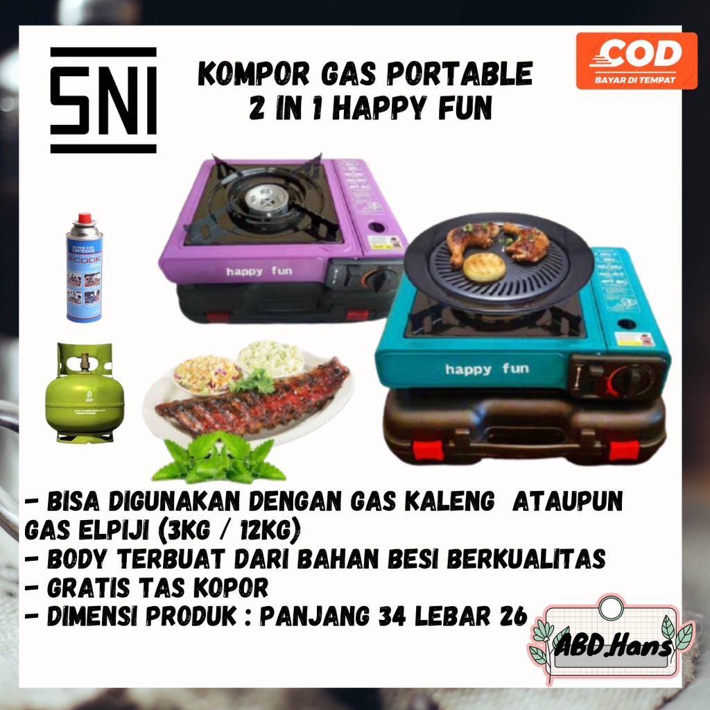 (ABD) Peralatan Rumah Tangga Kompor Gas Portable 2 in 1 Happy Fun SNI Low Pressure Tekanan Rendah ku